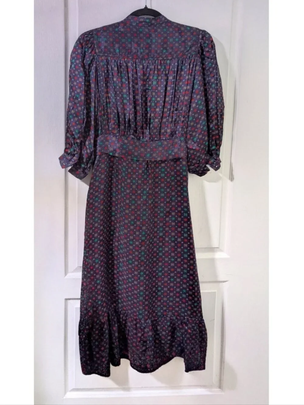 Sandro Paris | Scarf Print Midi Dress In Navy - Picture 6 of 16